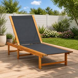 Brown Acacia Wood Garden Recliner for Outdoor Relaxation