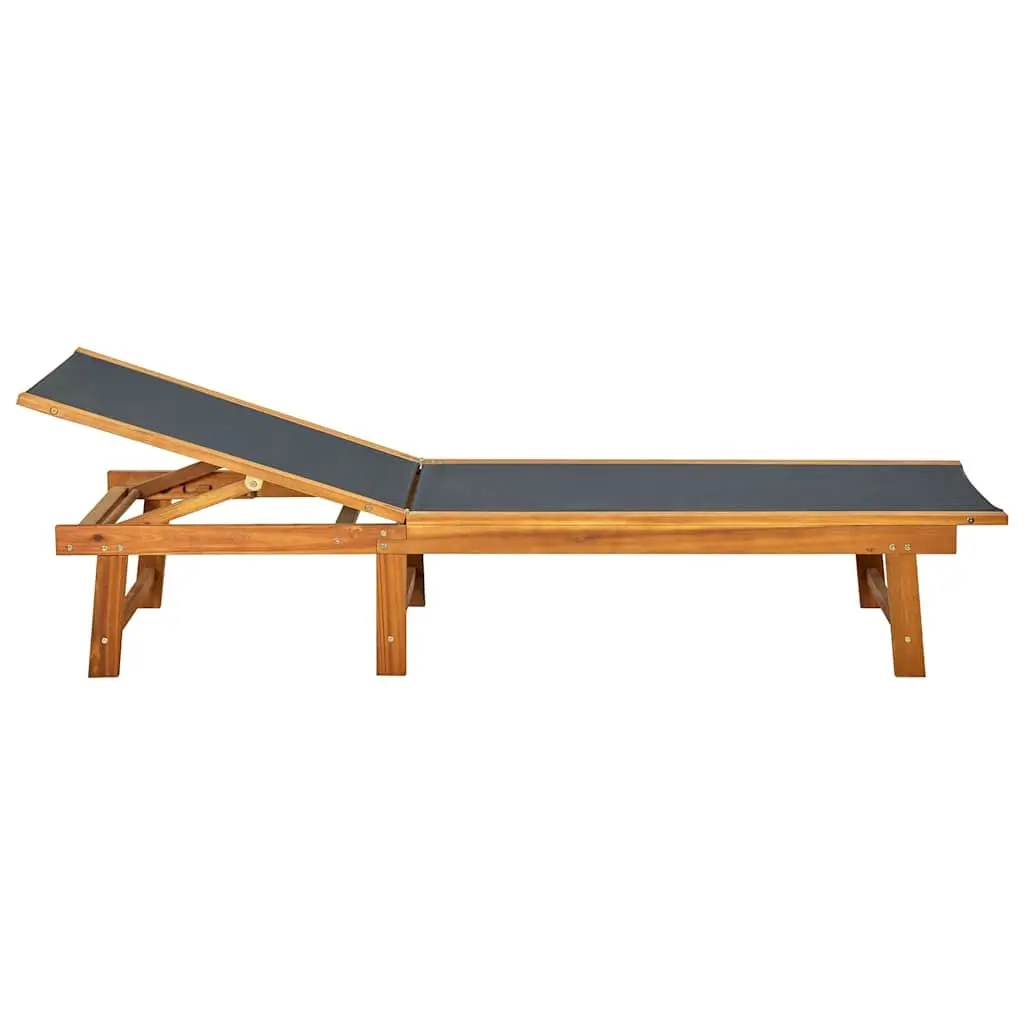 Sun Lounger Set Adjustable Backrest Brown Acacia Wood Textilene Outdoor Garden Furniture