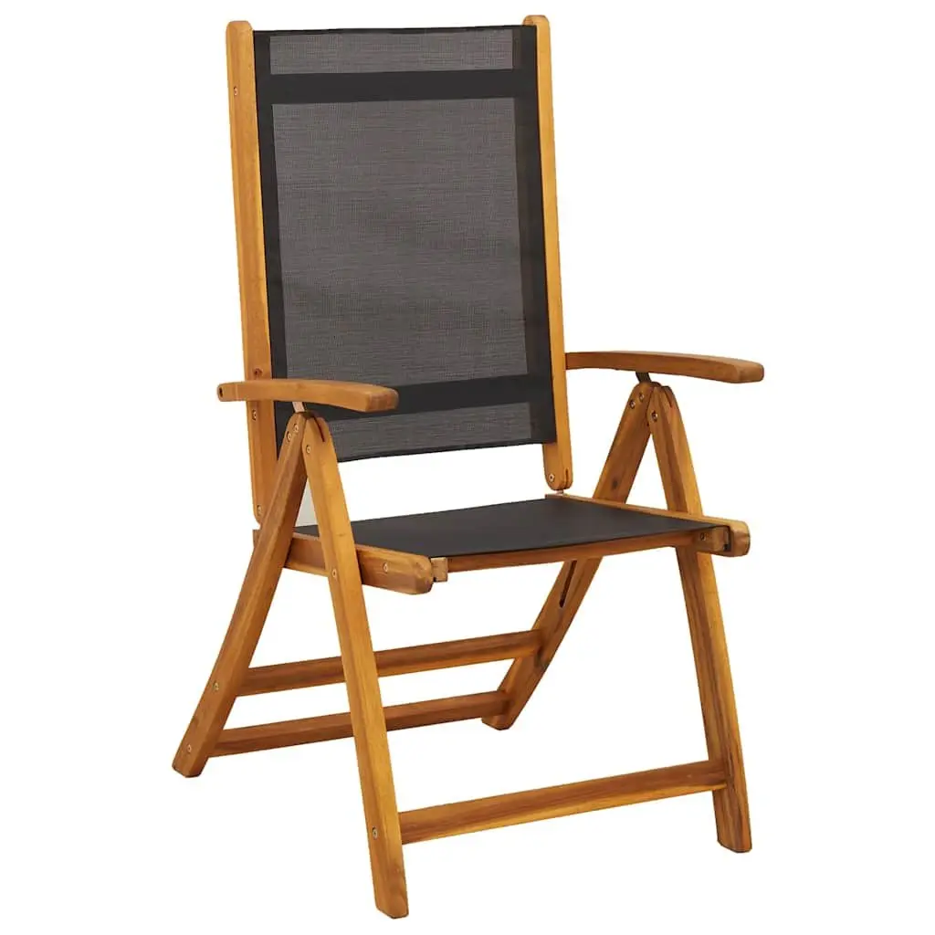 Folding Garden Chairs 2pc Set Acacia Wood 5 Position Reclining Weather Resistant Textilene Outdoor Seating Black