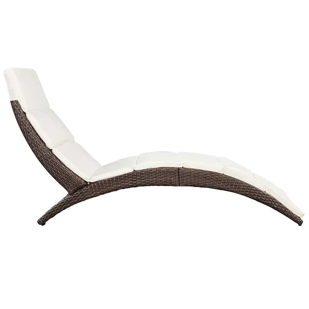 Rattan Sun Lounger Folding Garden Patio Outdoor Chair with Cream Cushion Brown
