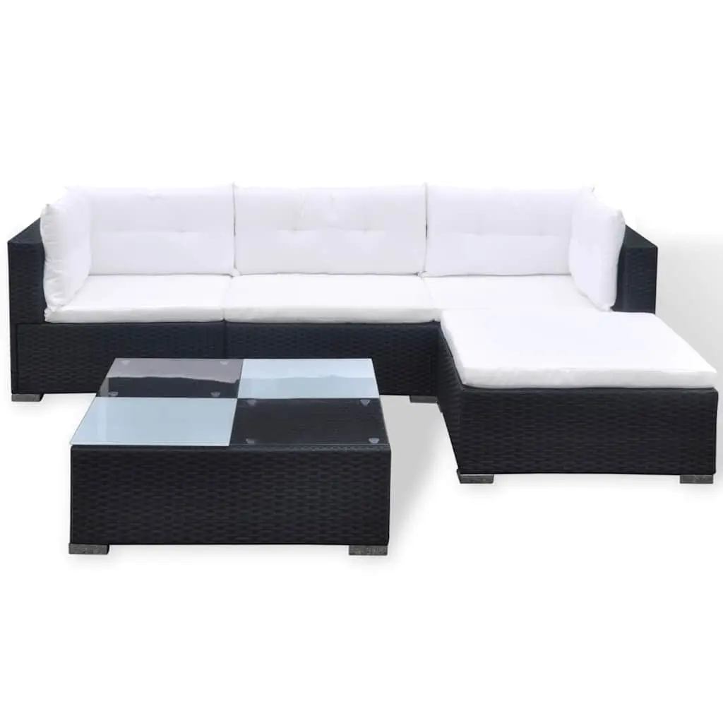 5 Piece Garden Lounge Set Outdoor Patio Rattan Sofa with Cushions Black