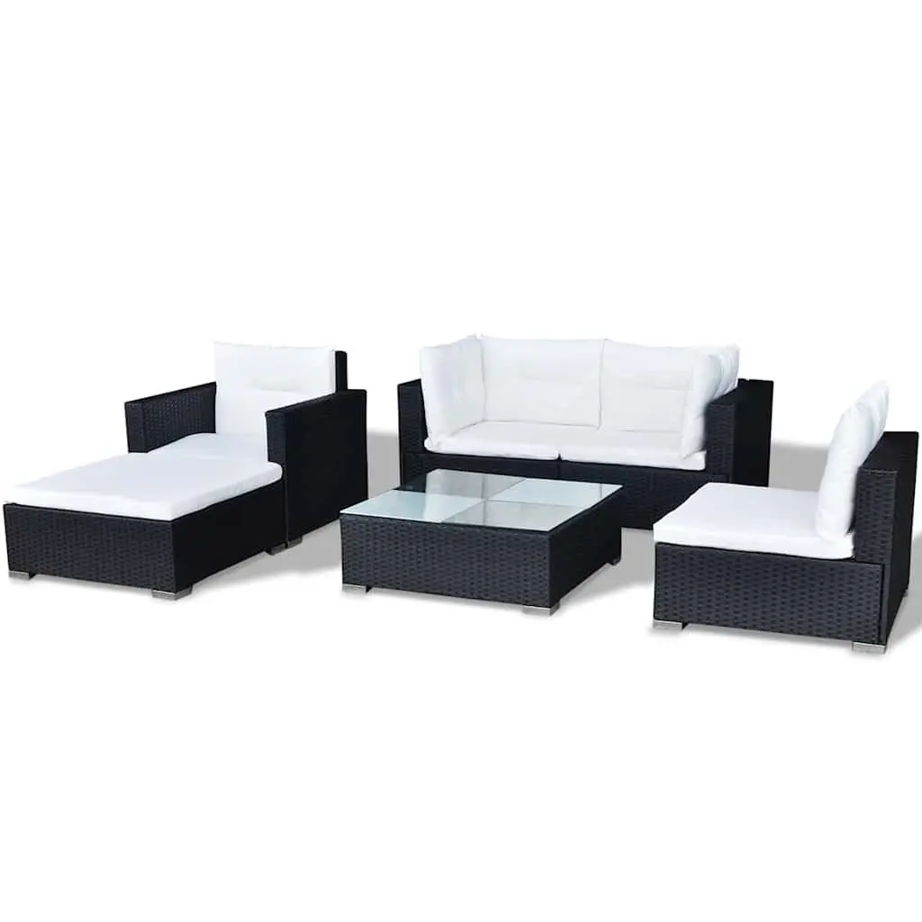 Garden Lounge Set 6 Piece Outdoor Patio Furniture Black PE Rattan Sofa