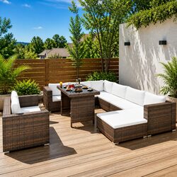10 Piece Outdoor Garden Lounge Set with Cushions Poly Rattan Brown Furniture