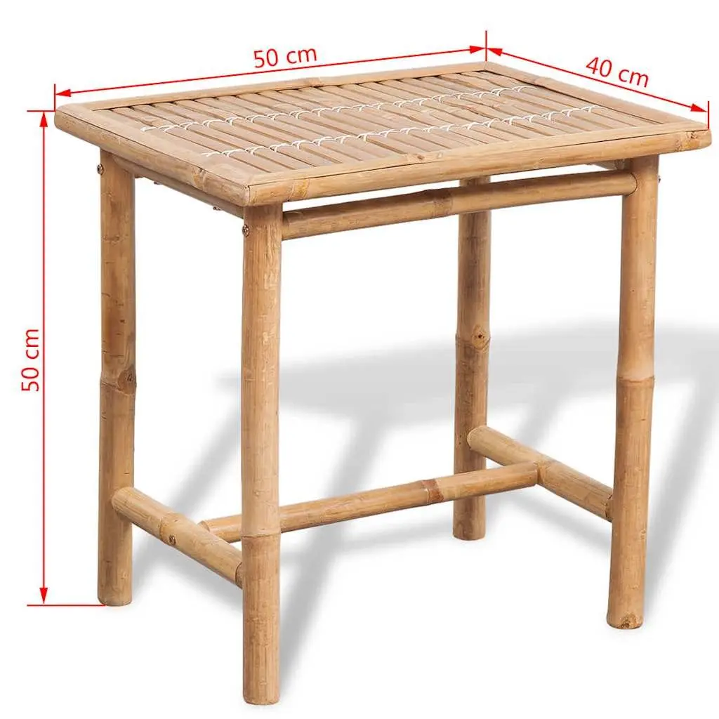 3 Piece Outdoor Bistro Set Brown Bamboo Table Chairs with Seat Cushions
