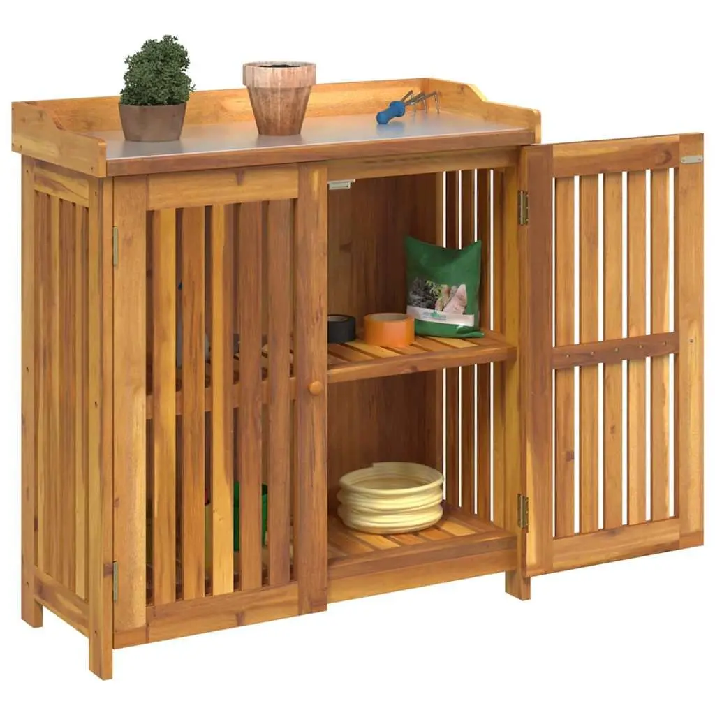 Garden Storage Cabinet Solid Acacia Wood Outdoor Furniture Adjustable Shelves