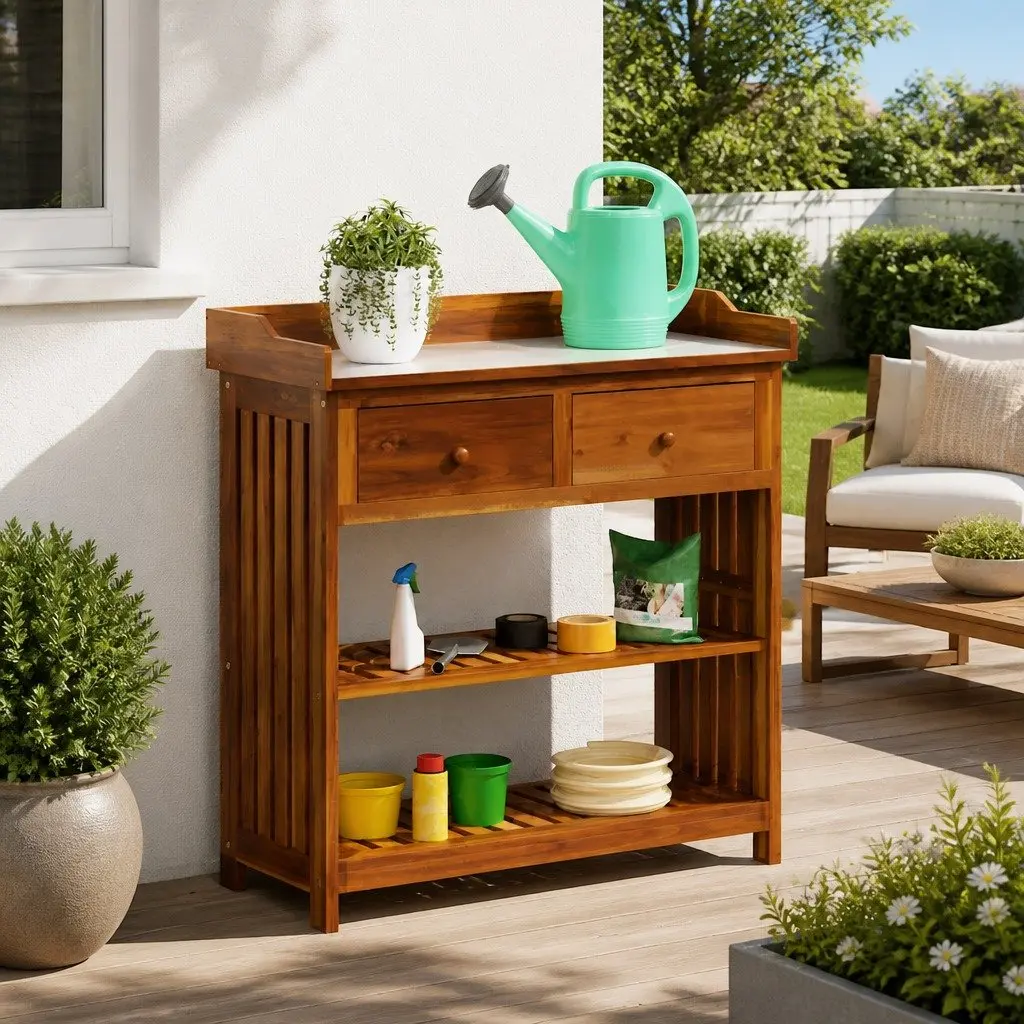 Garden Cabinet Solid Acacia Wood Outdoor Storage Furniture 93 x 41.5 x 98cm