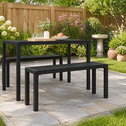Outdoor Garden Bench Black Modern Contemporary Seating Patio Steel Furniture