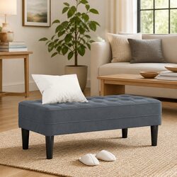 Bench Ottoman with Cushion Dark Grey 113 x 57 x 39 cm Velvet Seating