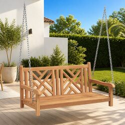 Garden Swing Bench Teak Wood Outdoor Seating Porch Terrace Lounger Wooden Chair
