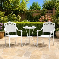 Outdoor Garden Chair Set 2 Pcs White Vintage Style Aluminium Backrest Armrest