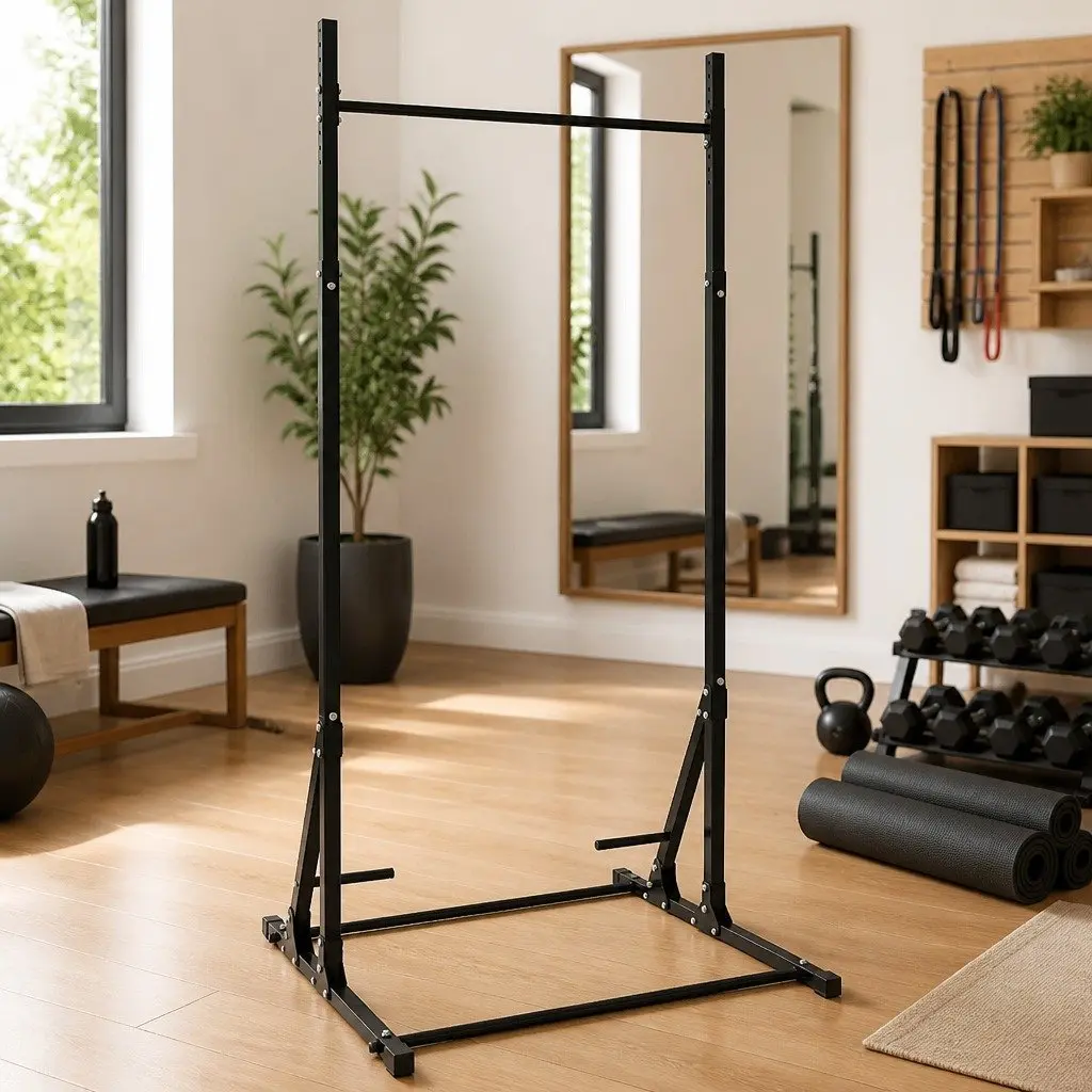 Pull-Up Bar Station Adjustable Height Sturdy Frame for Home Gym Fitness Training Black