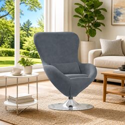 Egg Chair Swivel Lounge Armchair Grey Velvet Modern Living Room Furniture