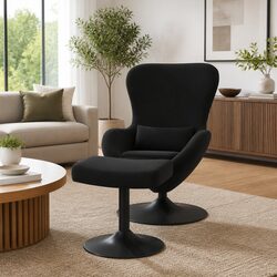 Elevate Your Space with Black Velvet Egg Chair and Footstool