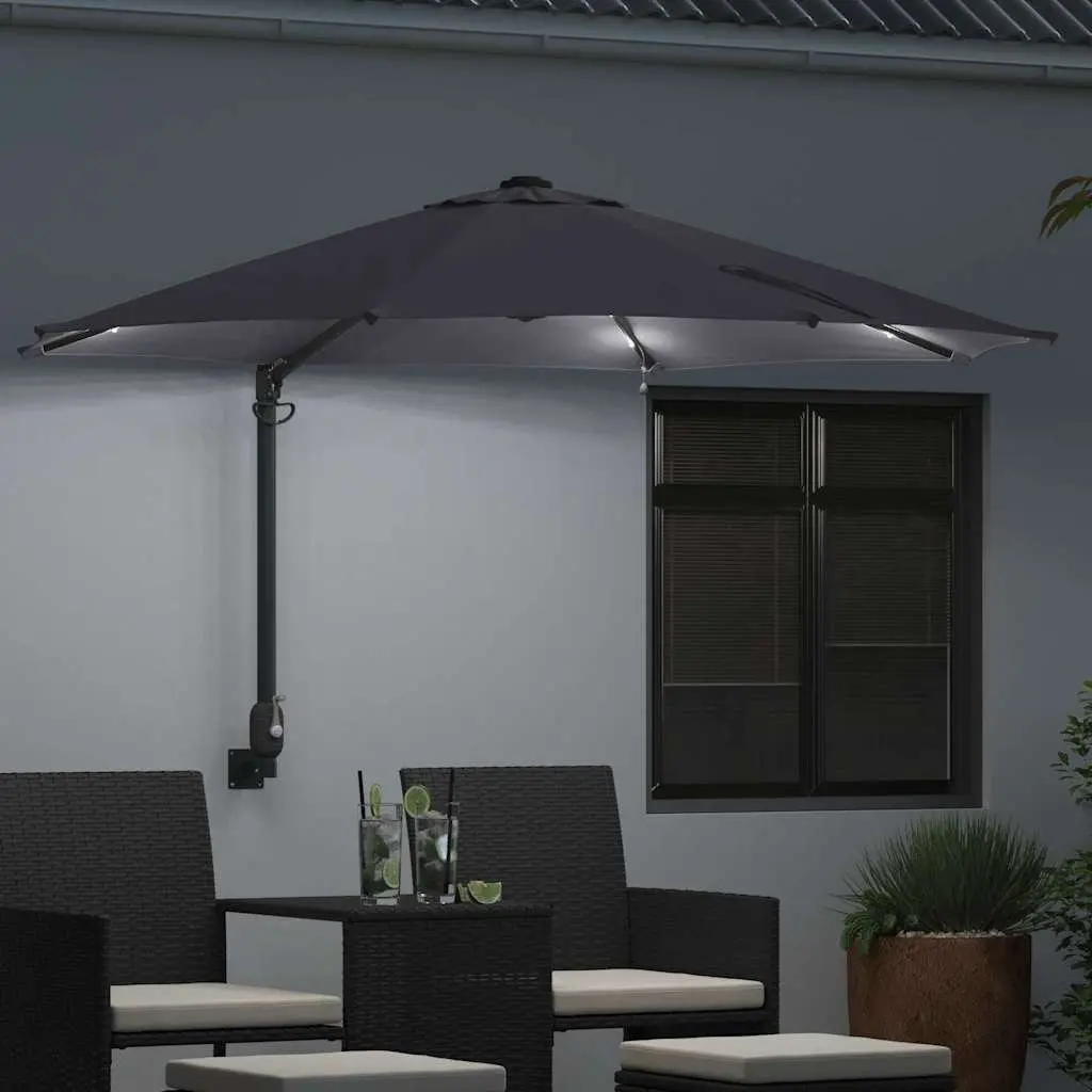 Garden Parasol 248cm Square Canopy Manual with Adjustable Tilt and Solar-Powered LED Lights Anthracite