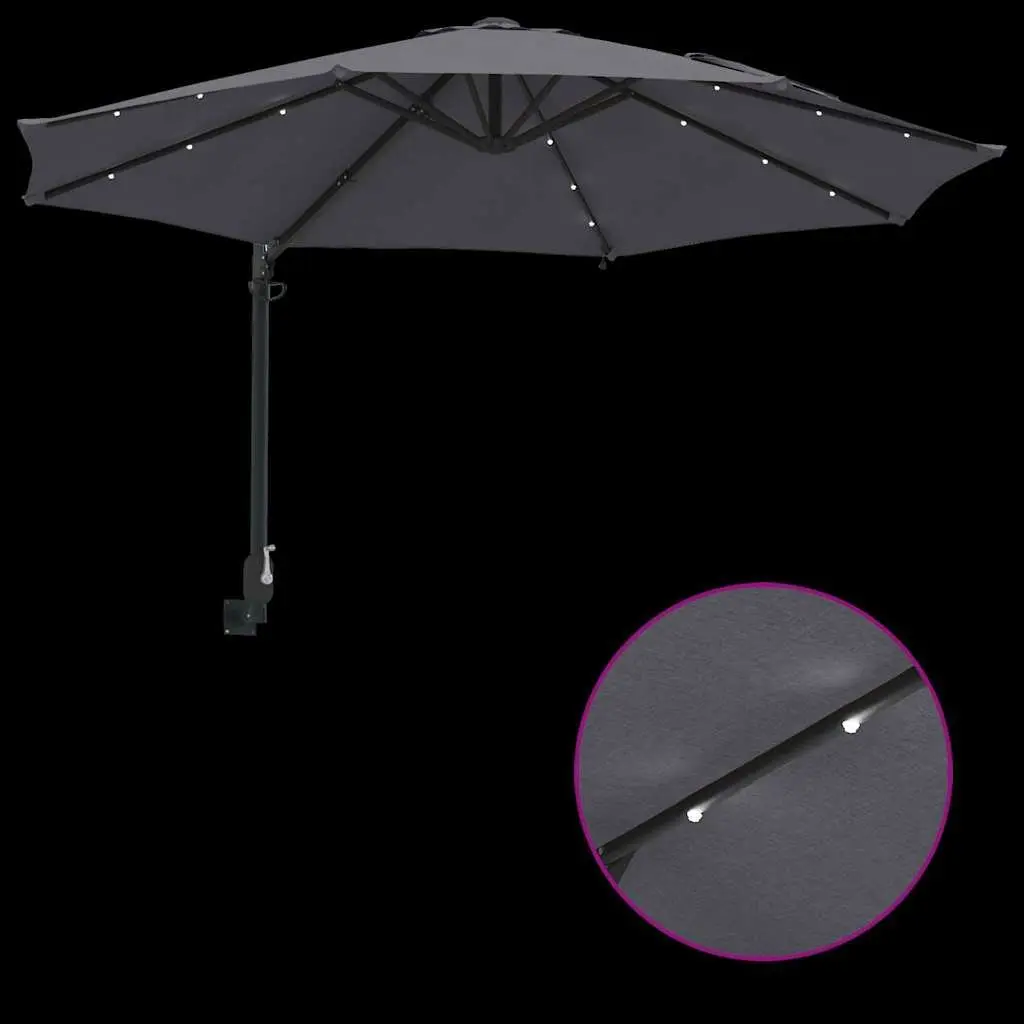 Garden Parasol 248cm Square Canopy Manual with Adjustable Tilt and Solar-Powered LED Lights Anthracite
