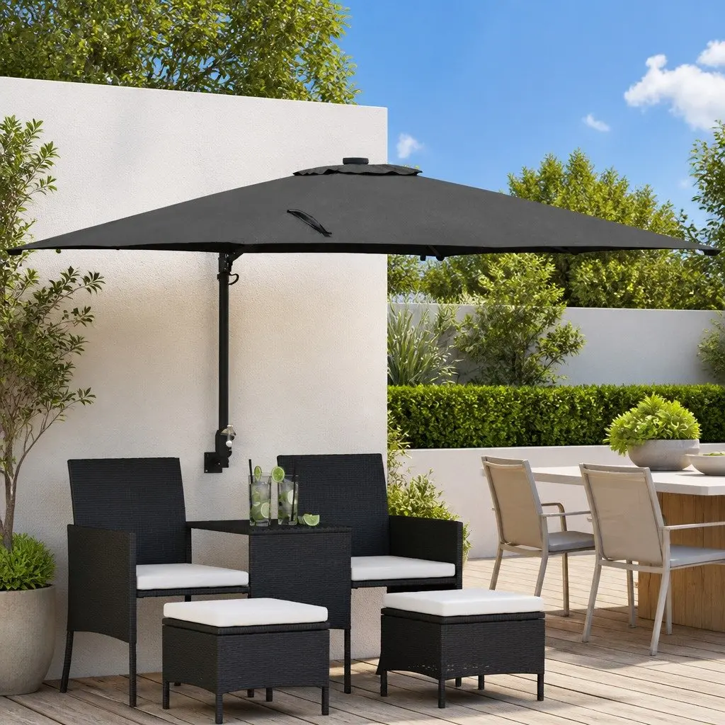 Garden Parasol 248.5 x 247.5 cm Cantilever Outdoor Umbrella with LED Lights and Tilt Mechanism
