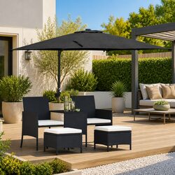 Stylish Black Cantilever Garden Parasol with LED Lighting