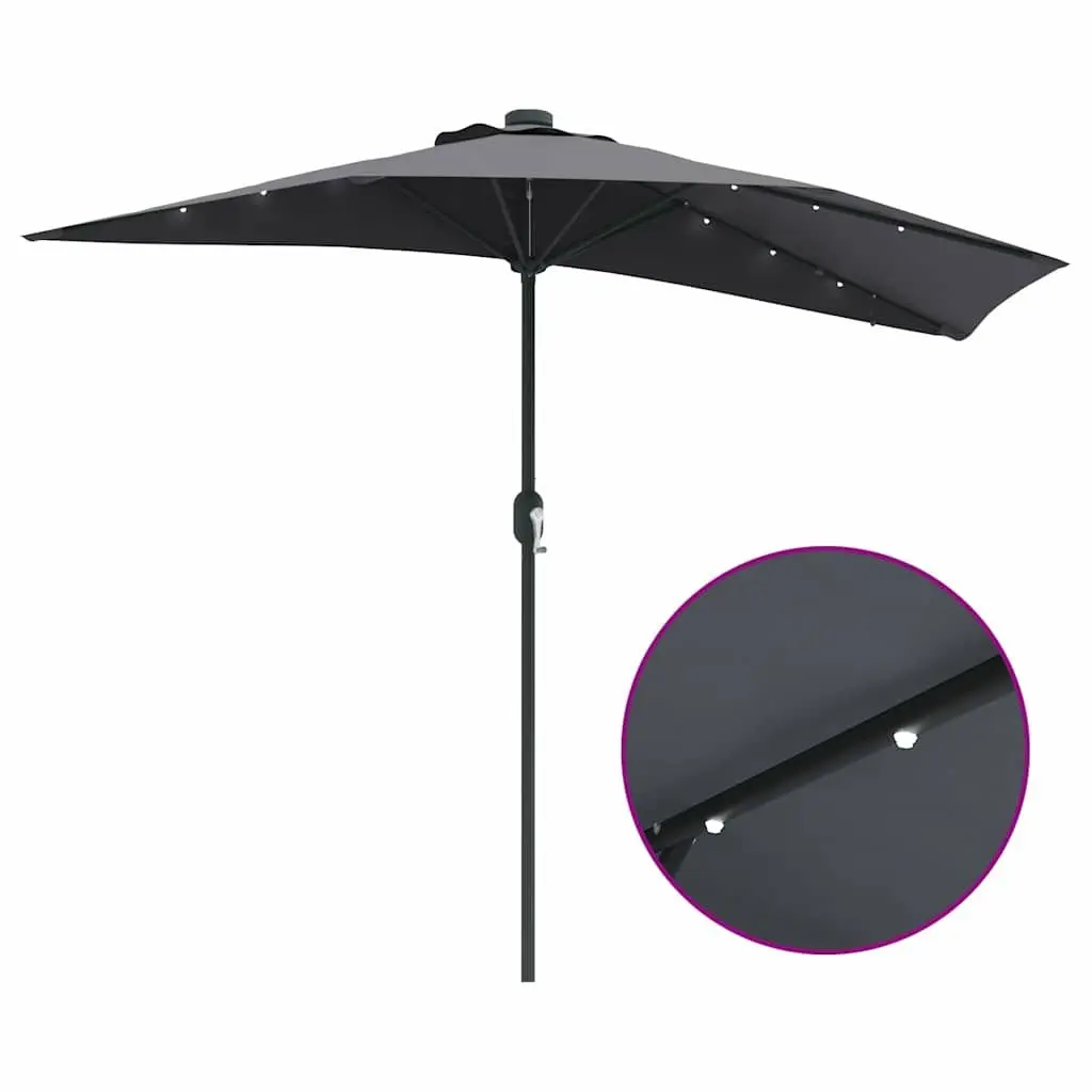 Garden Parasol 294cm Anthracite Outdoor Shade Umbrella with Hand Crank and Solar LED Lights