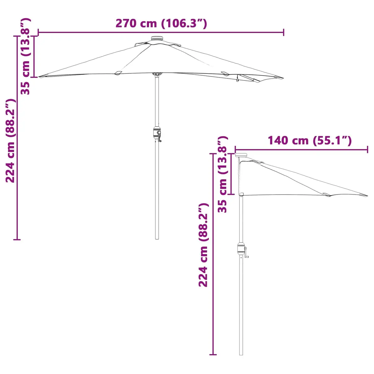 Garden Parasol 294cm Anthracite Outdoor Shade Umbrella with Hand Crank and Solar LED Lights