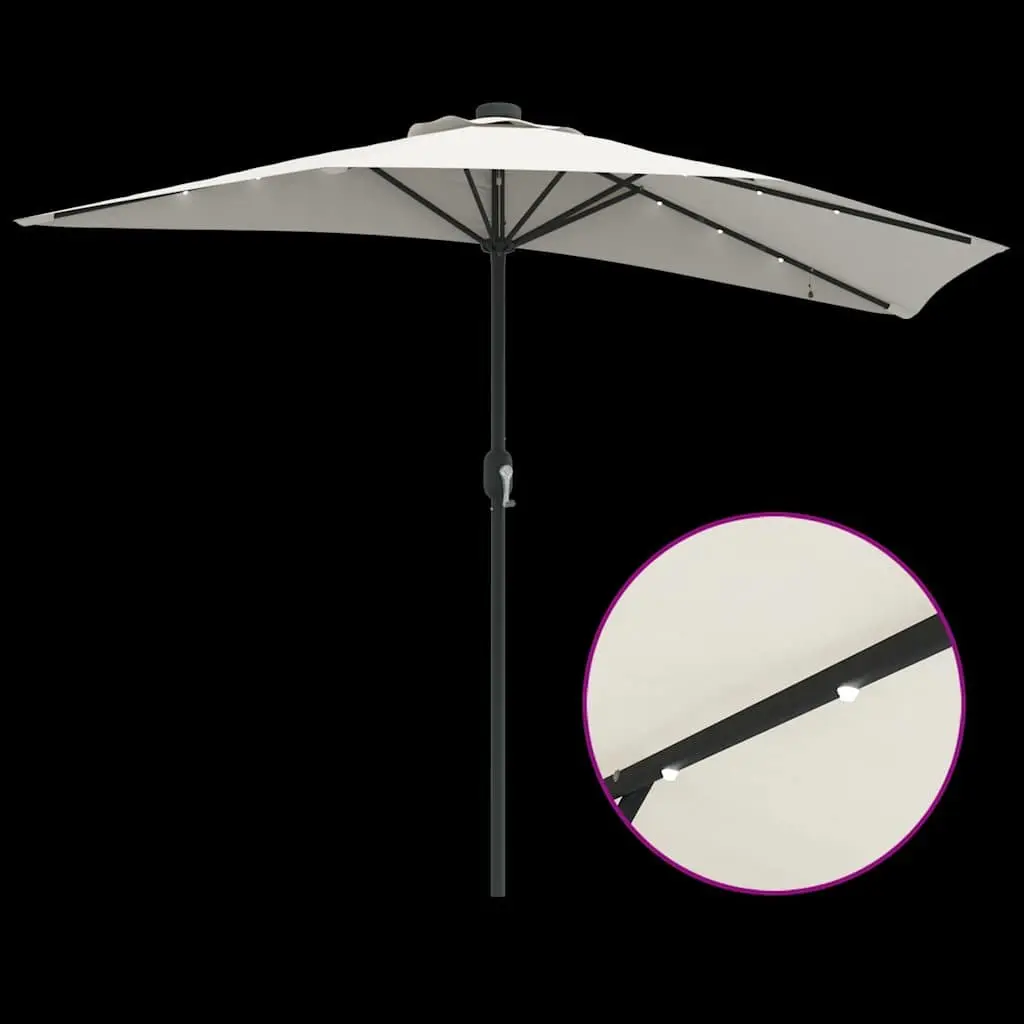 Garden Parasol 294x150x224cm UV-resistant Polyester with LED Lights Manual Crank Brown