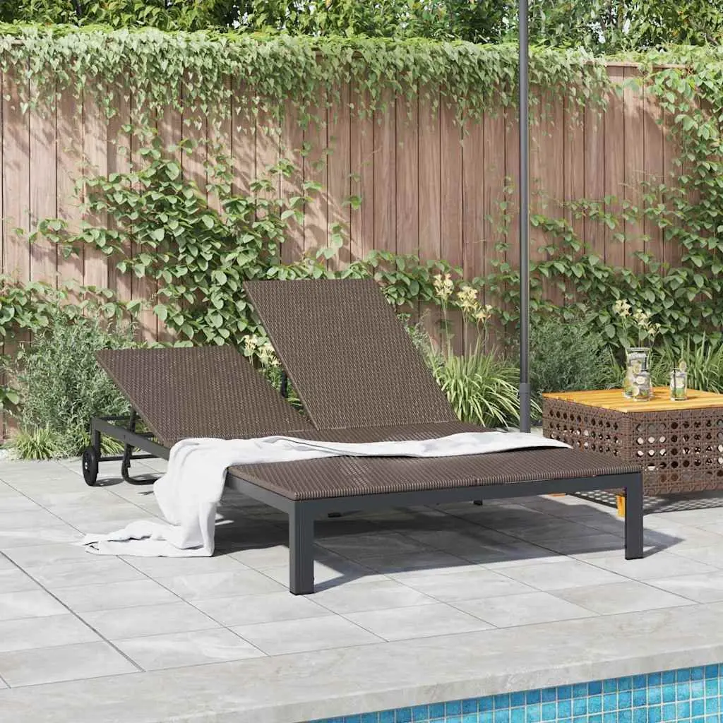 Sun Lounger Outdoor Sunbed Brown Poly Rattan Adjustable Backrest