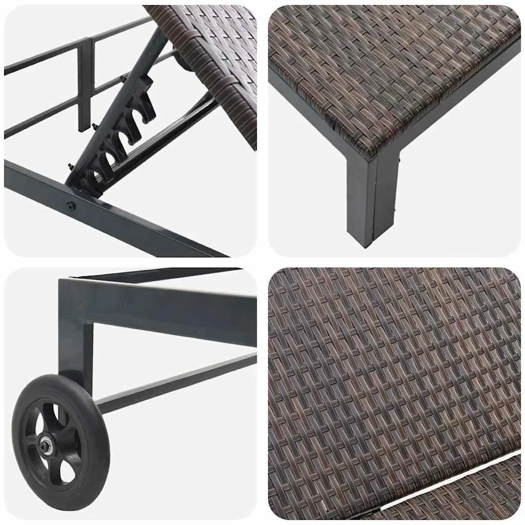 Sun Lounger Outdoor Sunbed Brown Poly Rattan Adjustable Backrest