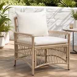 Stylish Beige Outdoor Chair with Comfortable Cushion