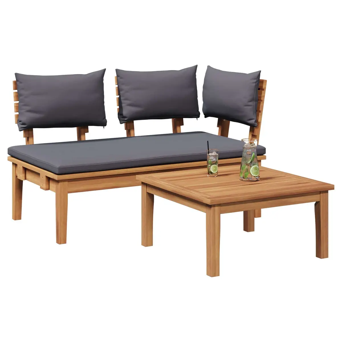 Garden Bench and Table Set 2 Pieces Outdoor Furniture Patio Teak Wood Grey