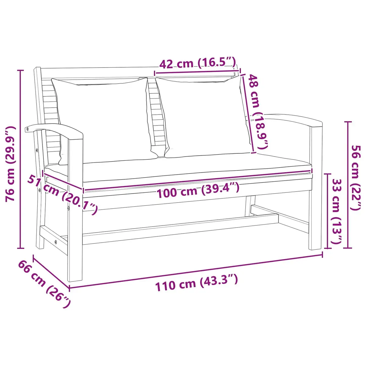 Outdoor Garden Bench and Table Set 2 Piece Solid Teak Wood Brown Weather Resistant