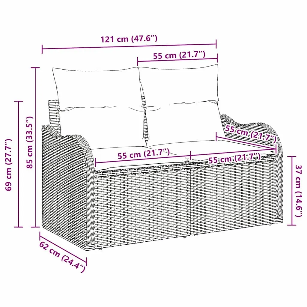 Outdoor Garden Sofa Black Poly Rattan with Cushion Modern Style for Patio Seating