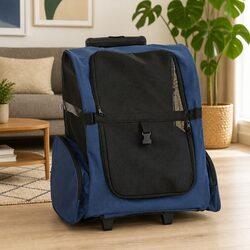 Stylish Pet Trolley Carrier for Dogs and Cats - Blue