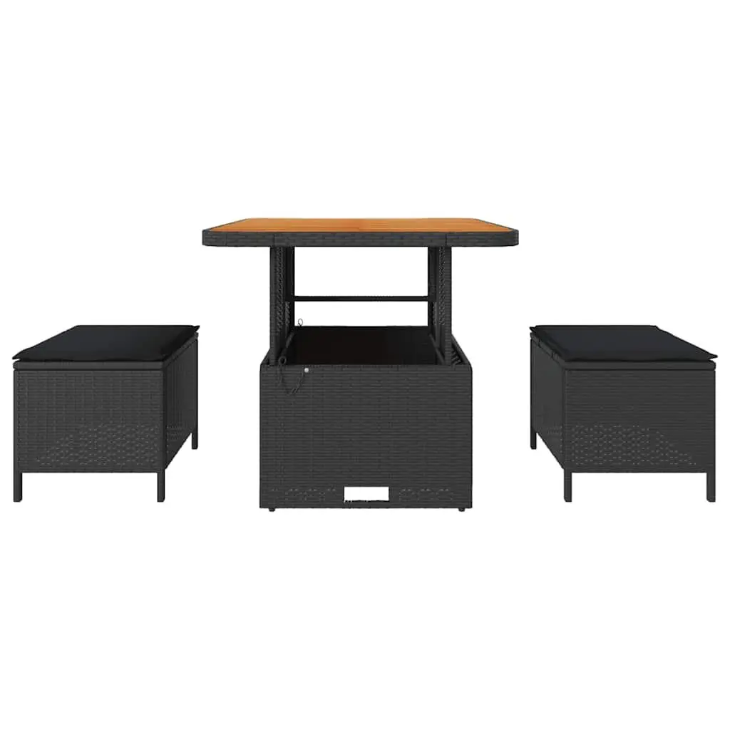 Garden Dining Set Black Poly Rattan Outdoor Furniture Patio Table Chairs