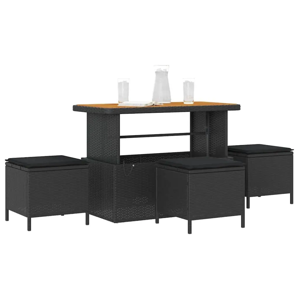 Outdoor Dining Set Acacia Wood Poly Rattan Black Two Piece Modern Garden Furniture