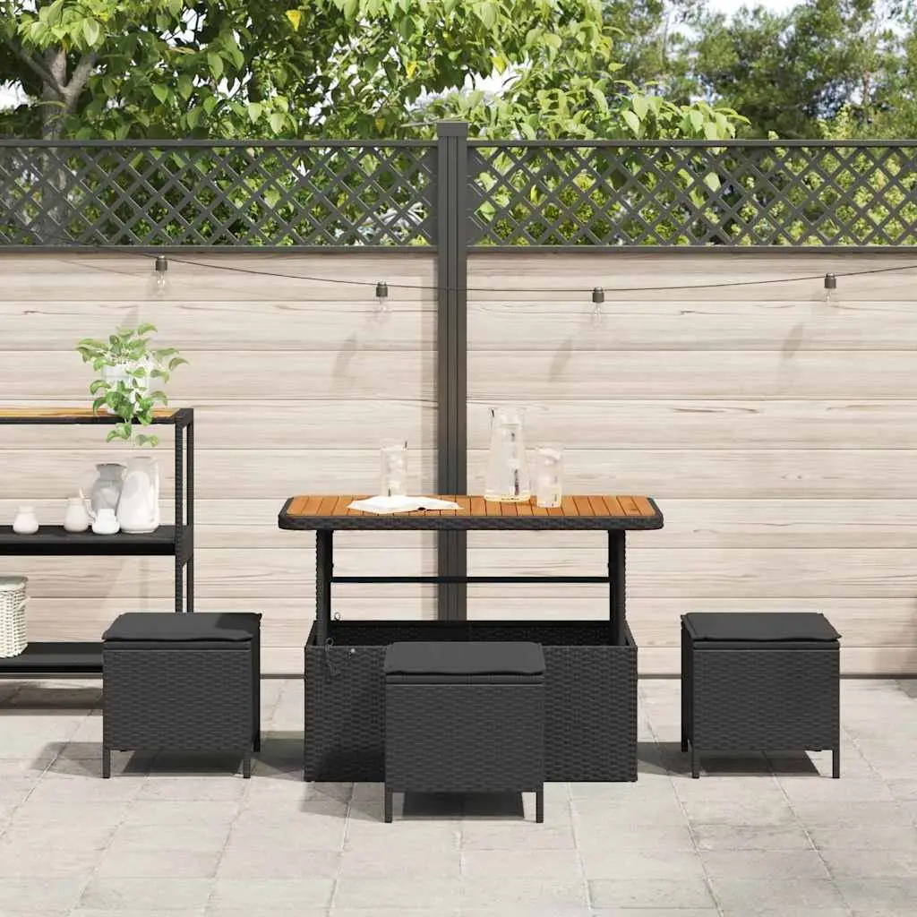 Outdoor Dining Set Acacia Wood Poly Rattan Black Two Piece Modern Garden Furniture