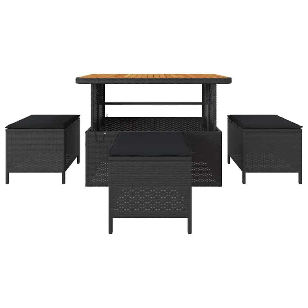 Outdoor Dining Set Acacia Wood Poly Rattan Black Two Piece Modern Garden Furniture