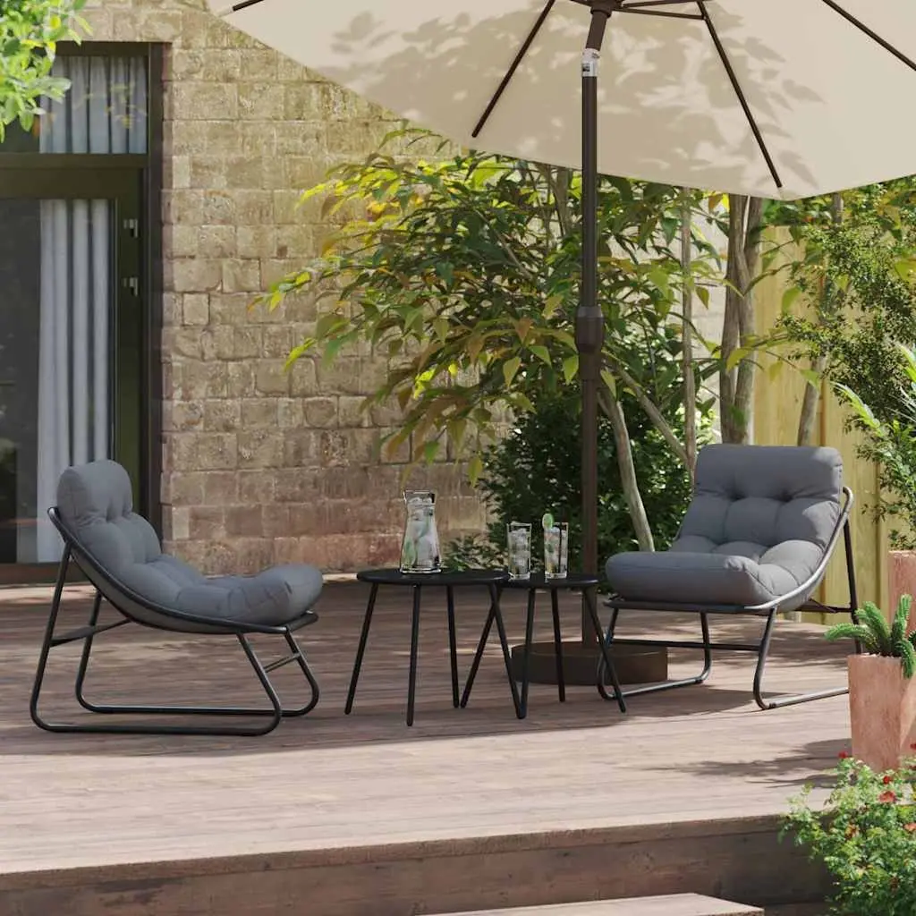 Outdoor Garden Chairs 2 pcs Black Powder-Coated Steel Weather-Resistant Patio Seating Set