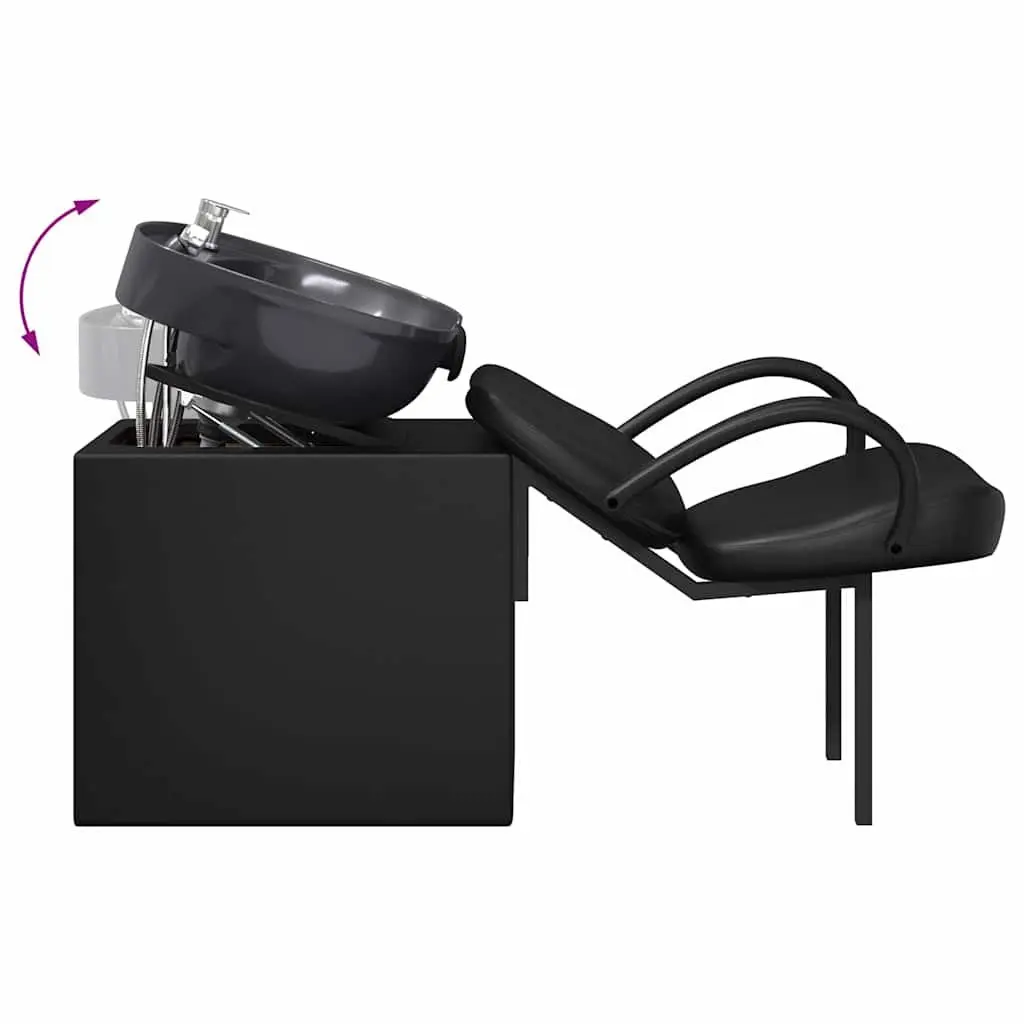 Height Adjustable Black Shampoo Chair for Salon Professionals with Curved Armrests and Stain Resistant Surface