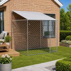 Spacious Silver Dog Cage with Roof for Your Outdoor Space