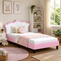 Modern Pink Kids Bed Frame with Headboard for Stylish Bedrooms