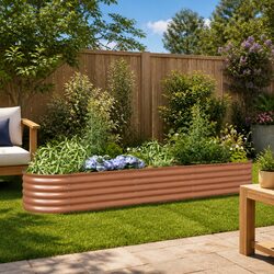 Raised Garden Bed 320x80x44cm Brown Steel Planter Box Outdoor Gardening