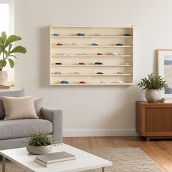 Wall Display Case with Shelf Beige 80 x 8.5 x 54 cm Sliding Doors Storage
