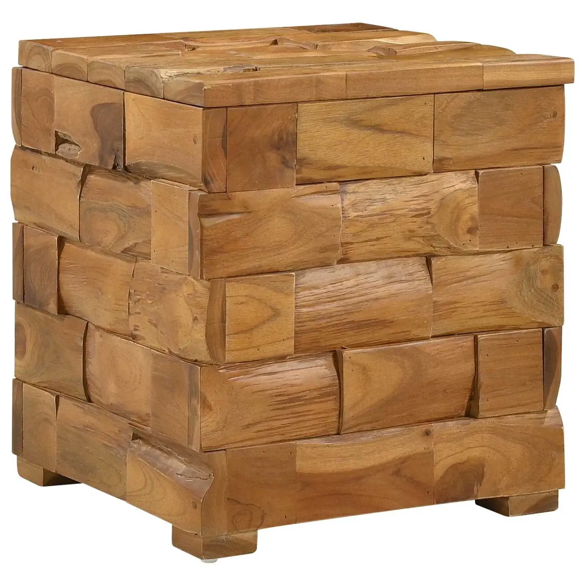 Storage Stool Rectangular Solid Teak Wood Brown Hidden Storage Compartment