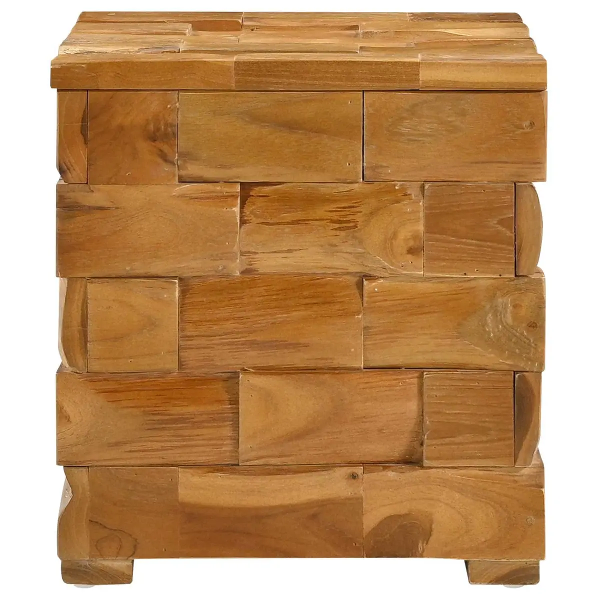Storage Stool Rectangular Solid Teak Wood Brown Hidden Storage Compartment