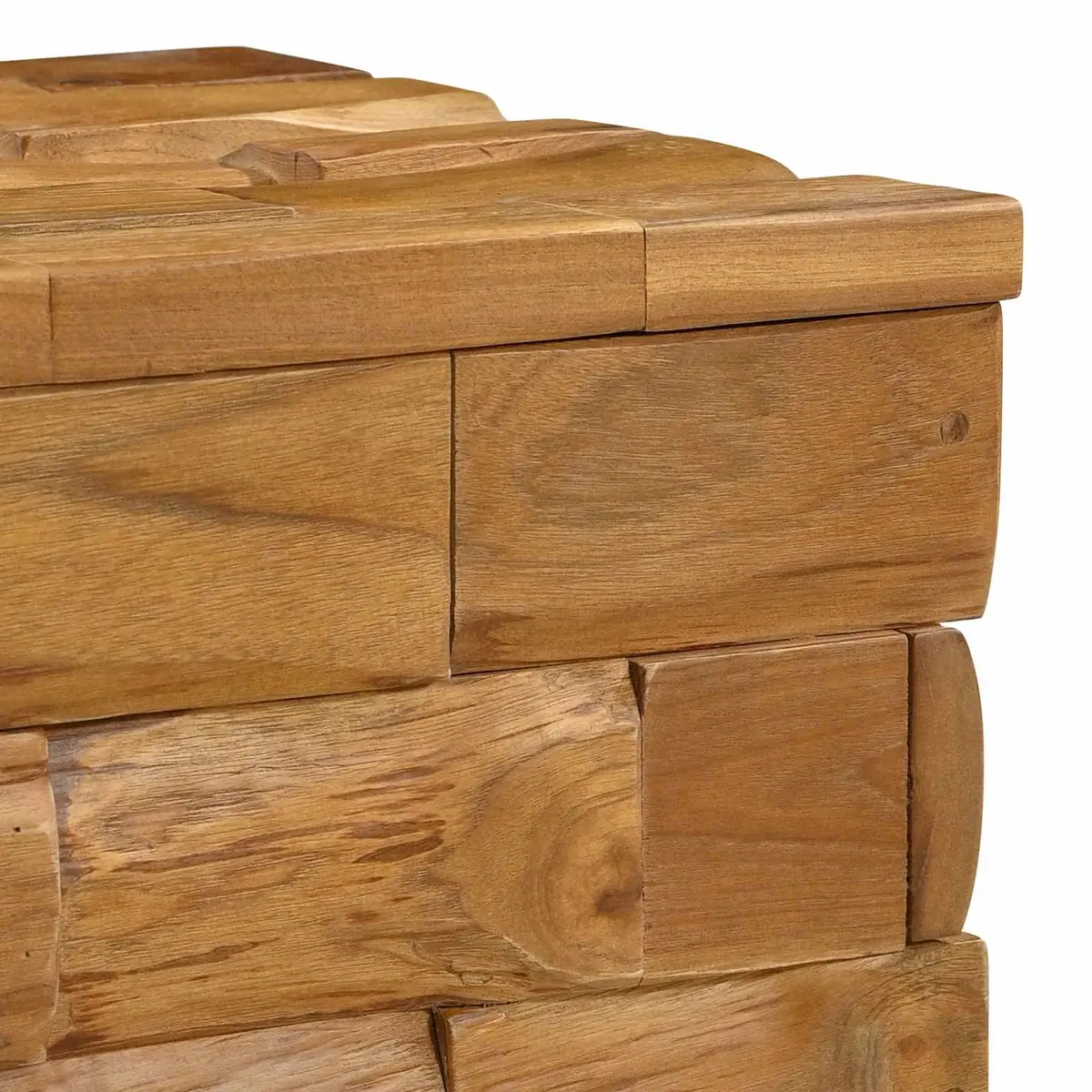 Storage Stool Rectangular Solid Teak Wood Brown Hidden Storage Compartment