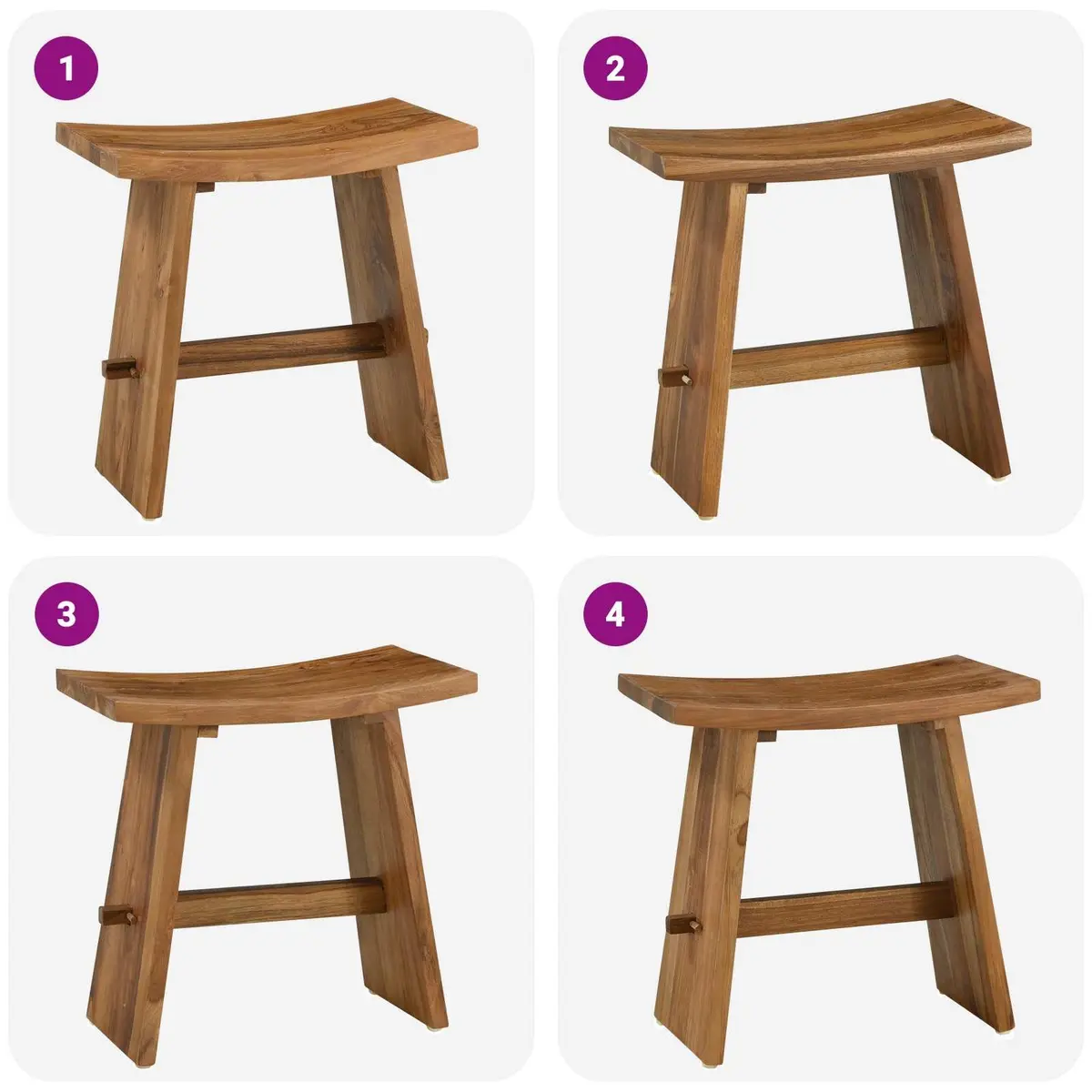 Bathroom Stool Compact Backless Modern Brown Solid Teak Wood Indoor Seating