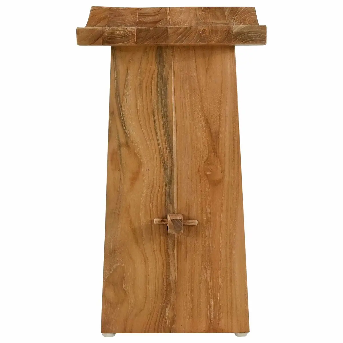 Bathroom Stool Compact Backless Modern Brown Solid Teak Wood Indoor Seating