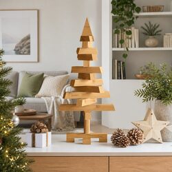 Wooden Christmas Tree 60cm Brown Pine Stand Holiday Seasonal Home Garden Decor