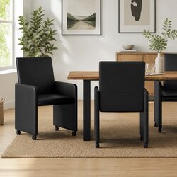 Modern Black Dining Chairs on Wheels - 2 Set
