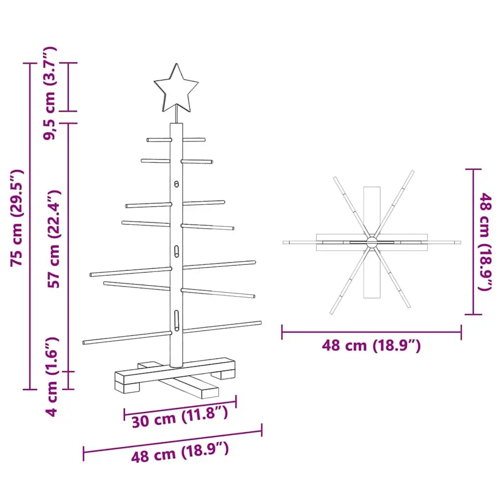 Wooden Christmas Tree with Stand Brown 75cm Rustic Holiday Seasonal Home Decor