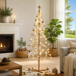 Wooden Christmas Tree 210cm Brown Bamboo for Home Ambiance